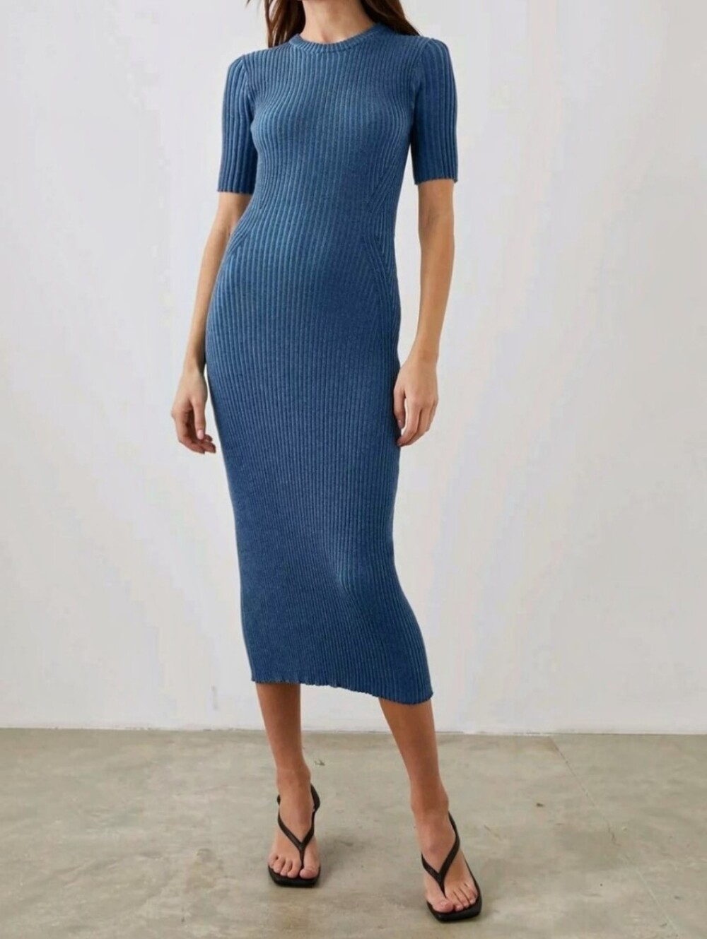 Rails Genesis Blue Ribbed Knit Cutout Midi Dress, S, Elevated Polished Soft
